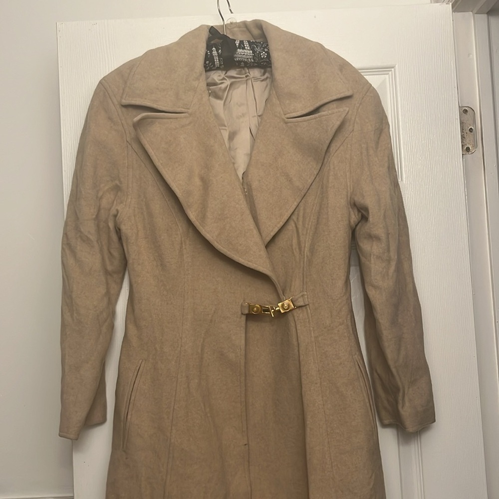 Lavantino tan wool  long trench coat - Picture 2 of 9